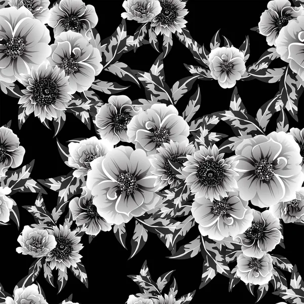 Inconsútil Patrón Flores Estilo Vintage Monocromo — Archivo Imágenes Vectoriales