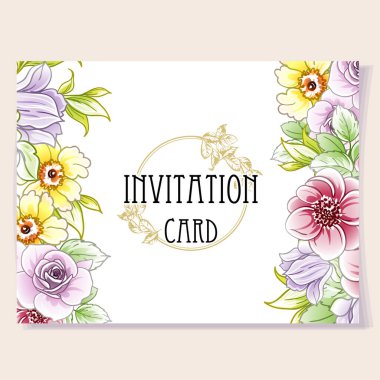 Renkli davetiye kartı, eski tarz çiçek deseni