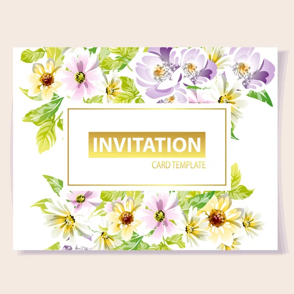 Colored Invitation Card Vintage Style Flowers Pattern — Stock Vector