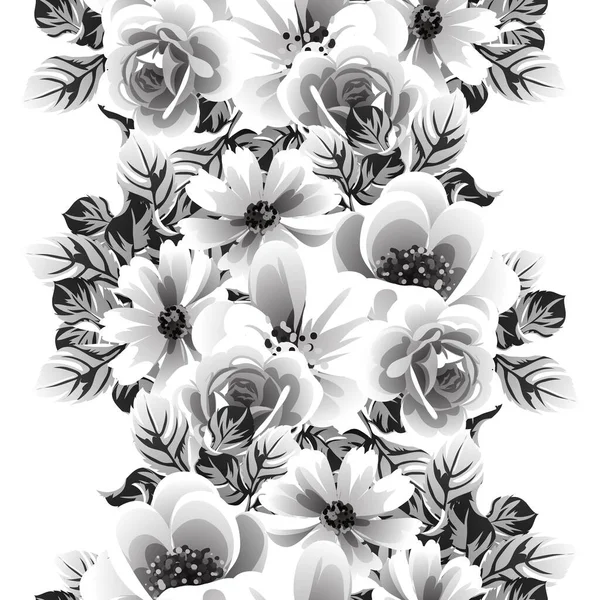 Seamless Monochrome Vintage Style Flowers Pattern — Stock Vector