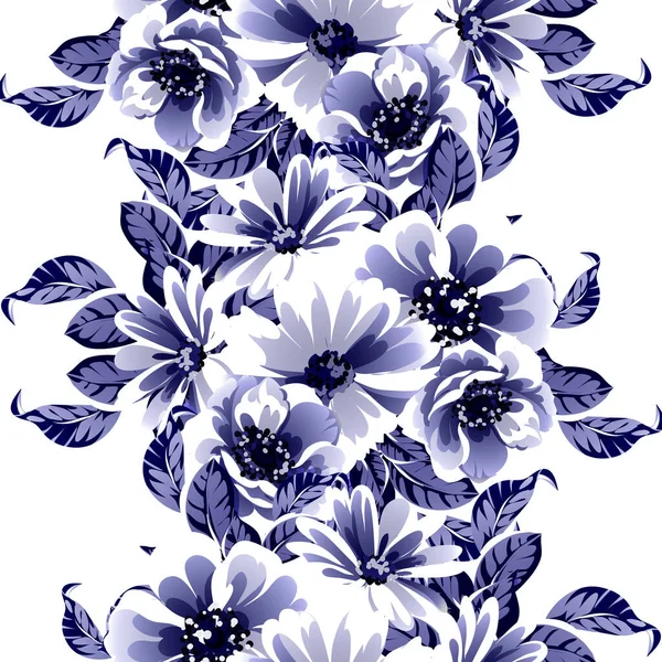 Senza Cuciture Blu Monocromatico Modello Fiori Stile Vintage — Vettoriale Stock