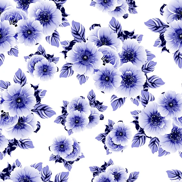 Sans Couture Bleu Monochrome Motif Fleurs Style Vintage — Image vectorielle