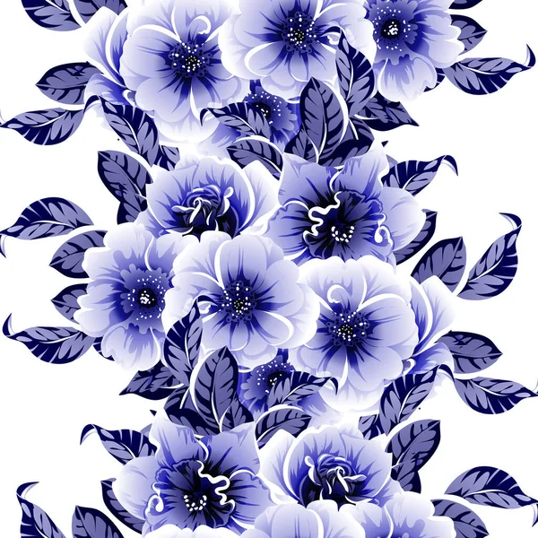 Patrón Flores Estilo Vintage Monocromo Azul Sin Costuras — Vector de stock