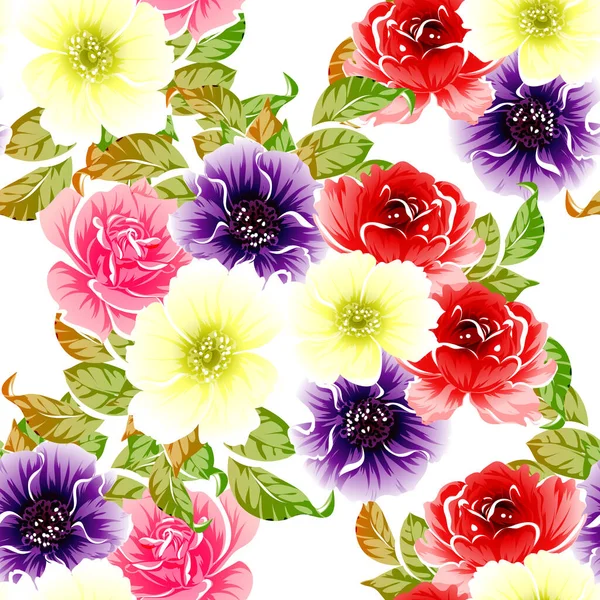 Kleurrijke Vintage Stijl Bloemen Naadloos Patroon — Stockvector