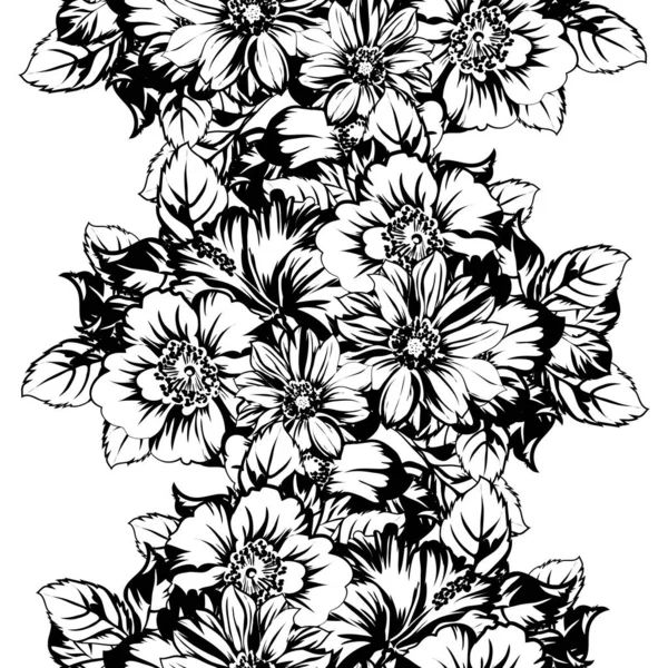 Inconsútil Patrón Flores Estilo Vintage Monocromo — Archivo Imágenes Vectoriales