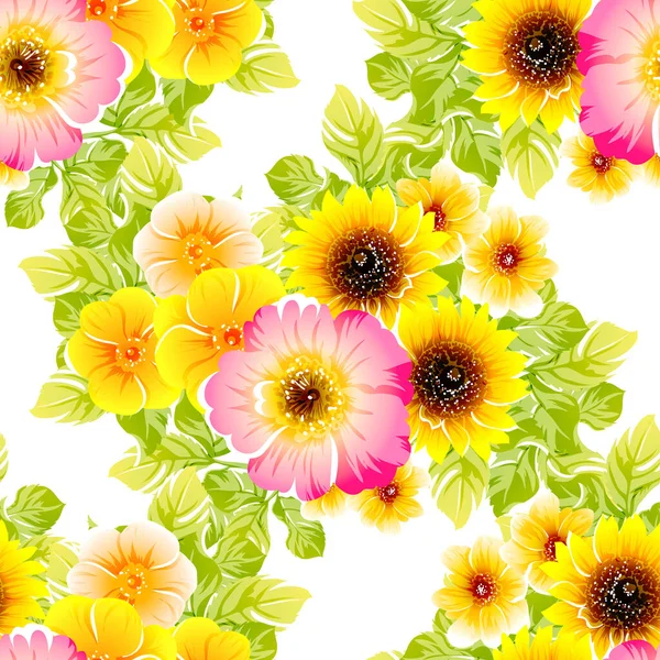 Värikäs Vintage Tyyli Kukkia Saumaton Kuvio — vektorikuva