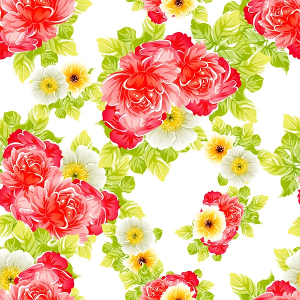 Colourful Vintage Style Flowers Seamless Pattern — Stock Vector