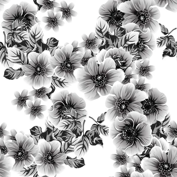 Naadloze Monochrome Vintage Stijl Bloemen Patroon — Stockvector