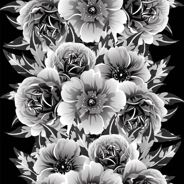 Inconsútil Patrón Flores Estilo Vintage Monocromo — Vector de stock