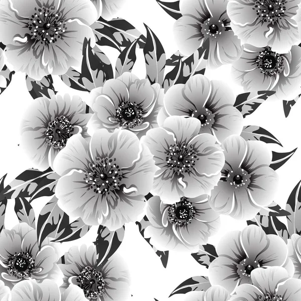 Naadloze Monochrome Vintage Stijl Bloemen Patroon — Stockvector