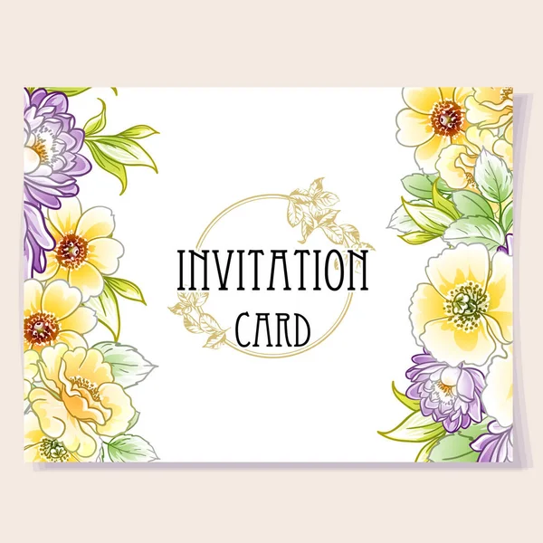 Carte Invitation Colorée Motif Fleurs Style Vintage — Image vectorielle