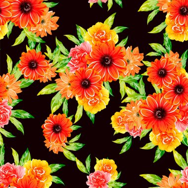 Renkli vintage tarzı çiçekler pürüzsüz desen