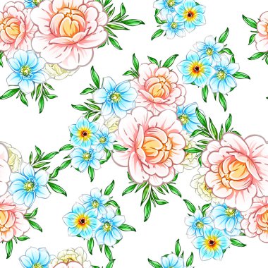 Renkli vintage tarzı çiçekler pürüzsüz desen