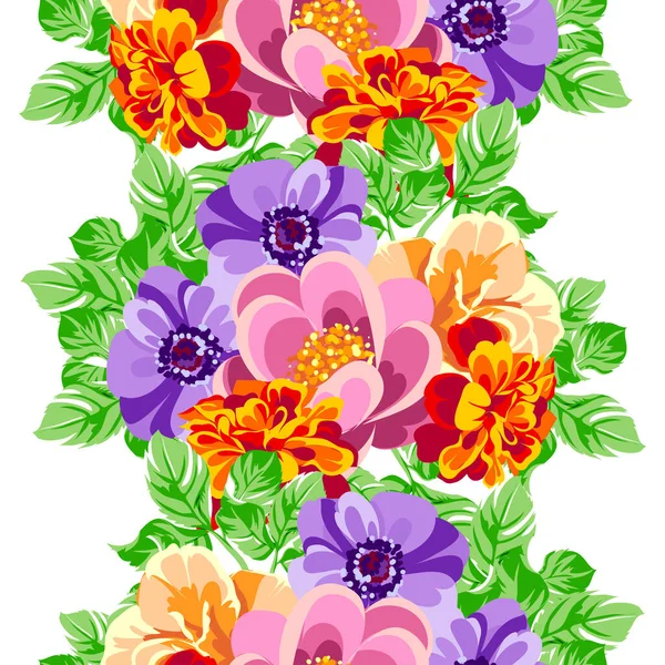 Colourful Vintage Style Flowers Seamless Pattern — Stock Vector