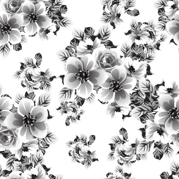 Naadloze Monochrome Vintage Stijl Bloemen Patroon — Stockvector