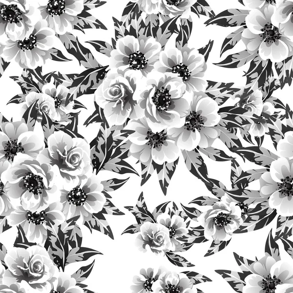 Naadloze Monochrome Vintage Stijl Bloemen Patroon — Stockvector