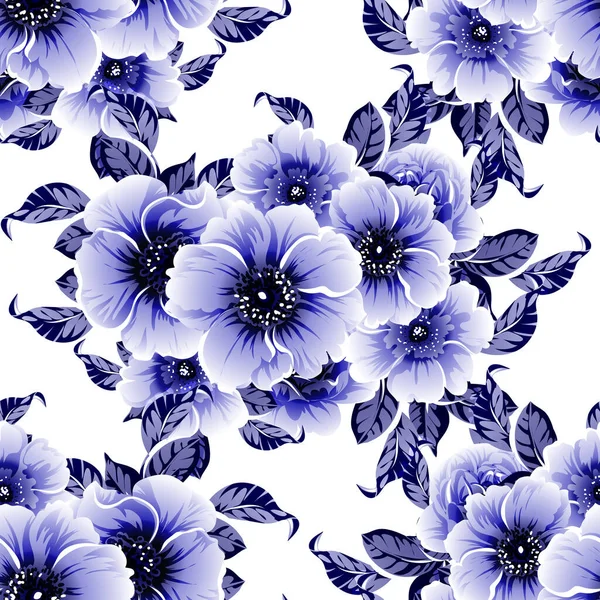 Patrón Flores Estilo Vintage Monocromo Azul Sin Costuras — Archivo Imágenes Vectoriales