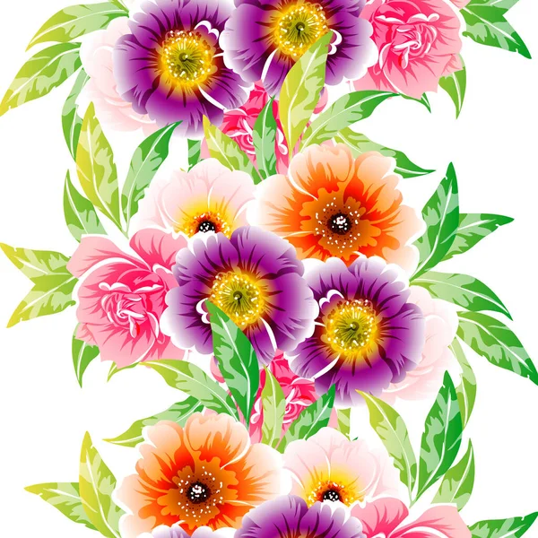 Kolorowe Vintage Stylu Kwiaty Bezszwowy Wzór — Wektor stockowy