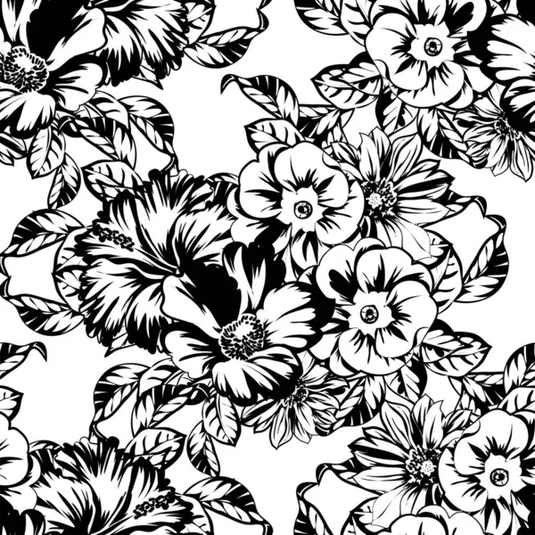 Naadloze Monochrome Vintage Stijl Bloemen Patroon — Stockvector