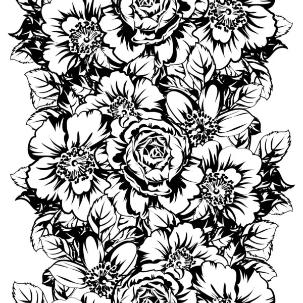 Inconsútil Patrón Flores Estilo Vintage Monocromo — Vector de stock