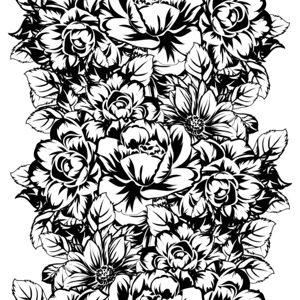 Naadloze Monochrome Vintage Stijl Bloemen Patroon — Stockvector