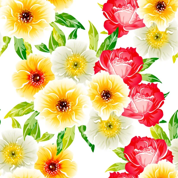 Estilo Vintage Colorido Flores Padrão Sem Costura —  Vetores de Stock