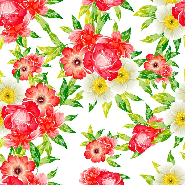 Colourful Vintage Style Flowers Seamless Pattern — Stock Vector