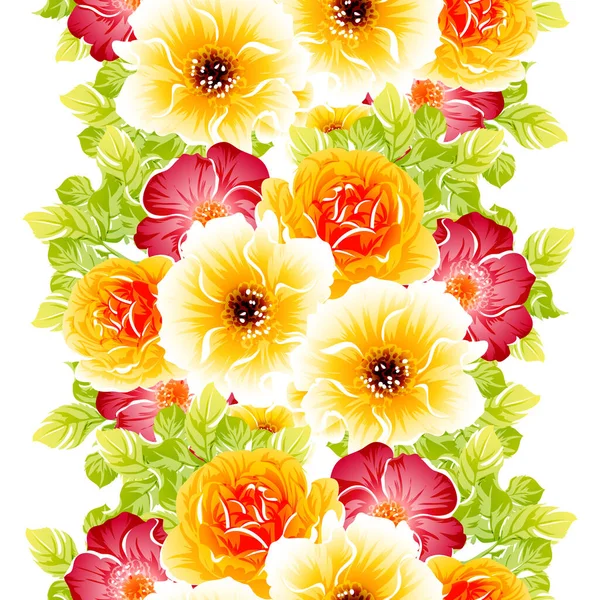 Πολύχρωμα Vintage Λουλούδια Στυλ Αδιάλειπτη Μοτίβο — Διανυσματικό Αρχείο
