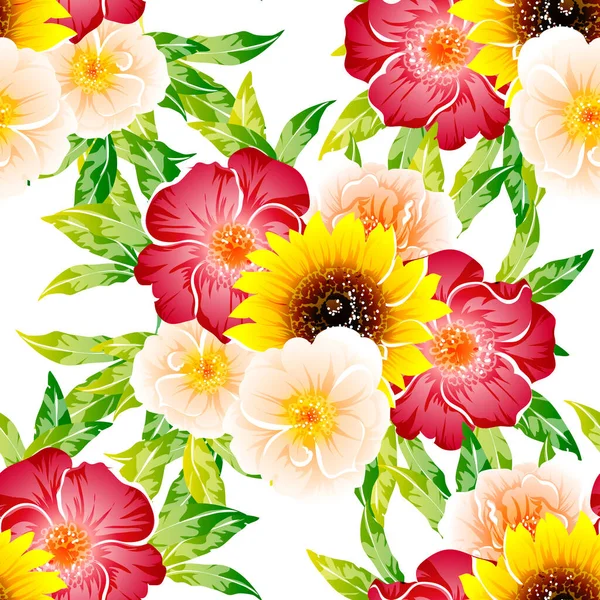 Kleurrijke Vintage Stijl Bloemen Naadloos Patroon — Stockvector