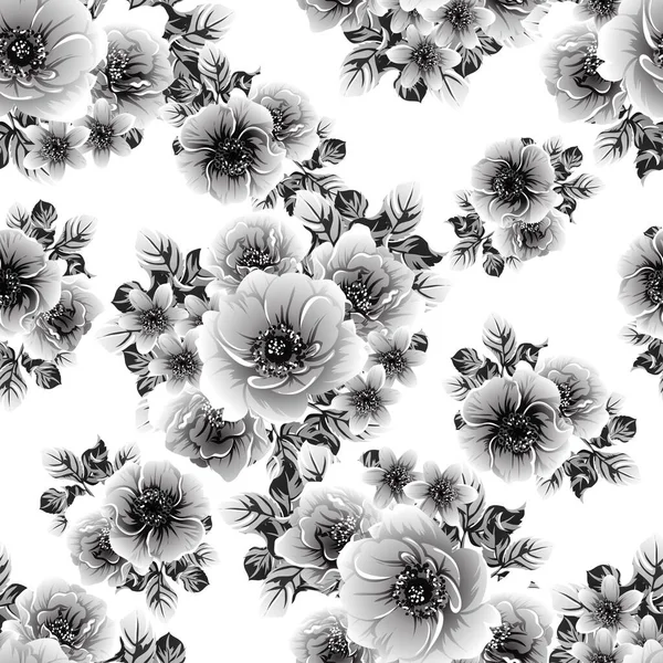 Naadloze Monochrome Vintage Stijl Bloemen Patroon — Stockvector