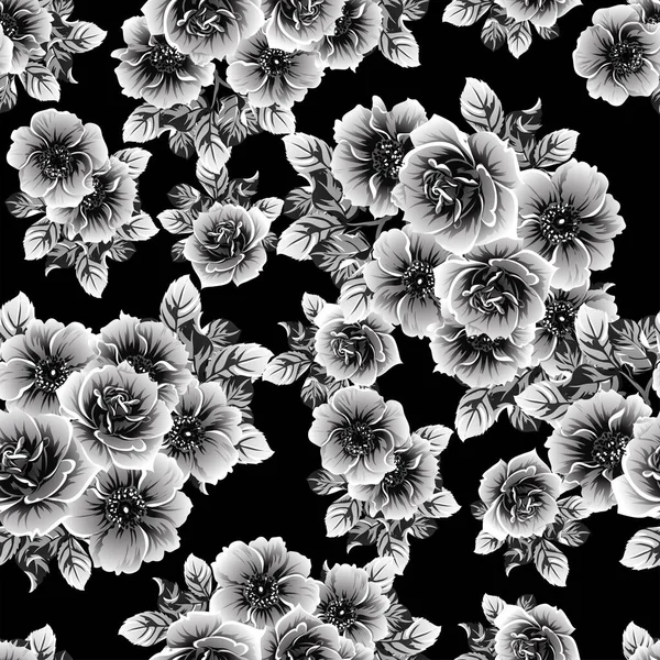 Inconsútil Patrón Flores Estilo Vintage Monocromo — Vector de stock