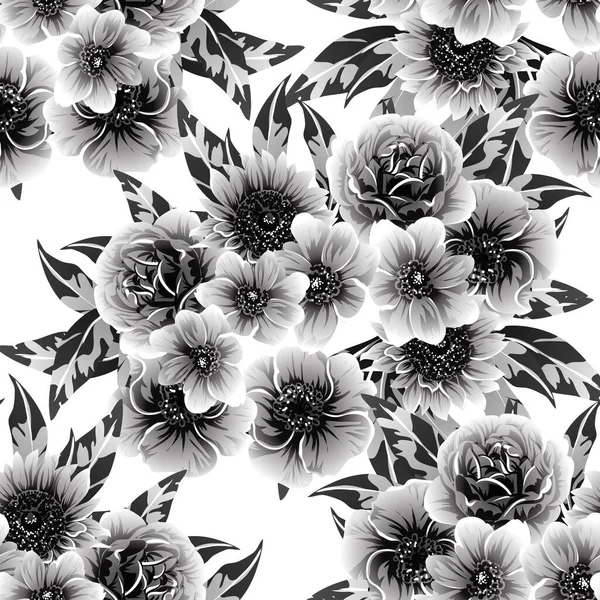 Naadloze Monochrome Vintage Stijl Bloemen Patroon — Stockvector