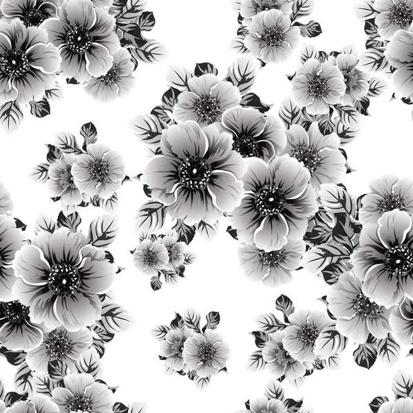 Απρόσκοπτη Μονόχρωμη Vintage Μοτίβο Λουλούδια Στυλ — Διανυσματικό Αρχείο