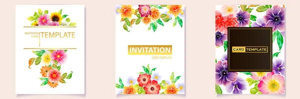 Set Colourful Invitation Cards Vintage Style Flowers — Stock Vector