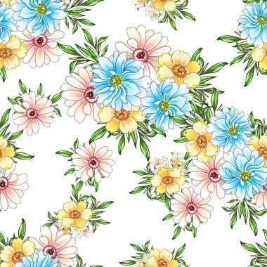 Renkli vintage tarzı çiçekler pürüzsüz desen