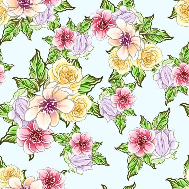 Renkli vintage tarzı çiçekler pürüzsüz desen