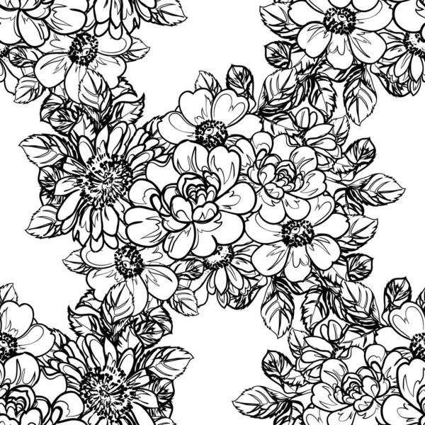 Naadloze Monochrome Vintage Stijl Bloemen Patroon — Stockvector