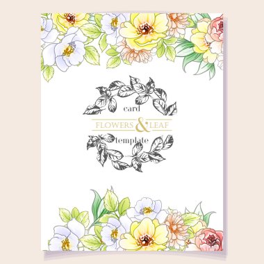 Renkli davetiye kartı, eski tarz çiçek deseni