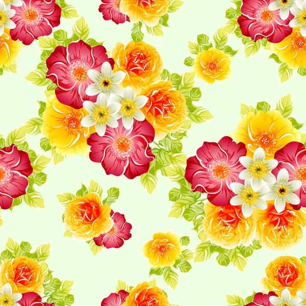 Colorato Stile Vintage Fiori Modello Senza Soluzione Continuità — Vettoriale Stock