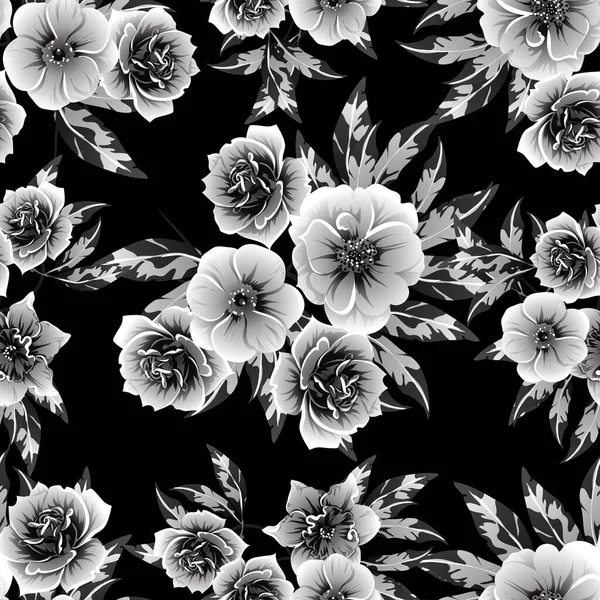 Modèle Fleurs Sans Couture Style Vintage Monochrome — Image vectorielle