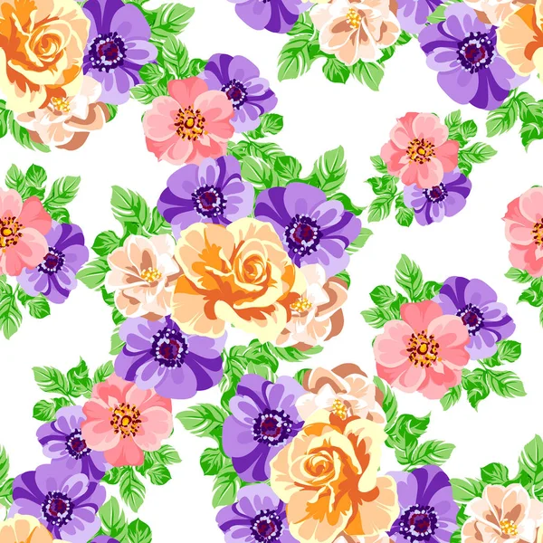 Colourful Vintage Style Flowers Seamless Pattern — Stock Vector