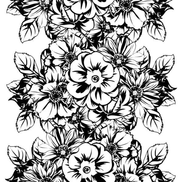 Bezešvé Monochromatický Vintage Styl Květiny Vzor — Stockový vektor