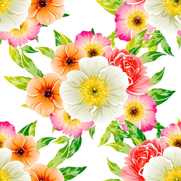 Colourful Vintage Style Flowers Seamless Pattern — Stock Vector