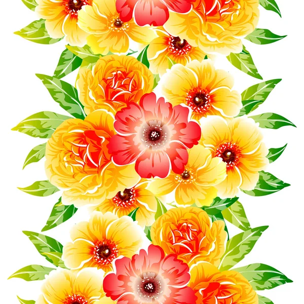 色彩艳丽的老式花卉无缝花纹 — 图库矢量图片