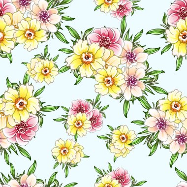 Renkli vintage tarzı çiçekler pürüzsüz desen