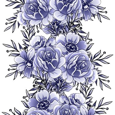 Kusursuz mavi monokrom klasik çiçek deseni