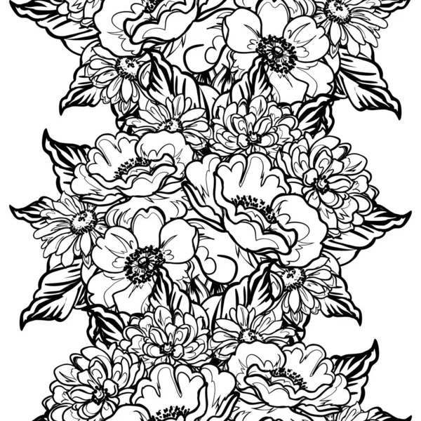 Inconsútil Patrón Flores Estilo Vintage Monocromo — Vector de stock