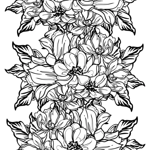 Inconsútil Patrón Flores Estilo Vintage Monocromo — Vector de stock