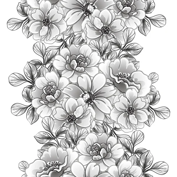 Inconsútil Patrón Flores Estilo Vintage Monocromo — Archivo Imágenes Vectoriales