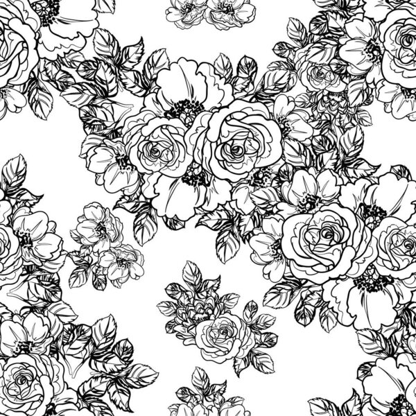Цветы бесшовного монохромного винтажного стиля